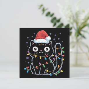 Niedlich Black Cat Weihnachtslicht Meow Kitty Feiertagskarte