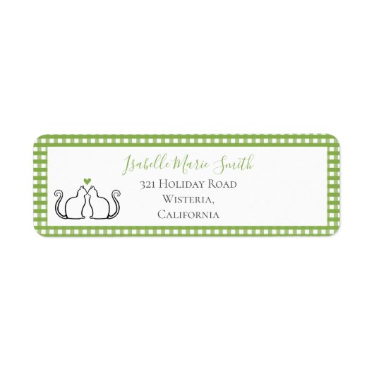 Niedlich Black Cats Green Heart Gingham Border Whi (Vorne)