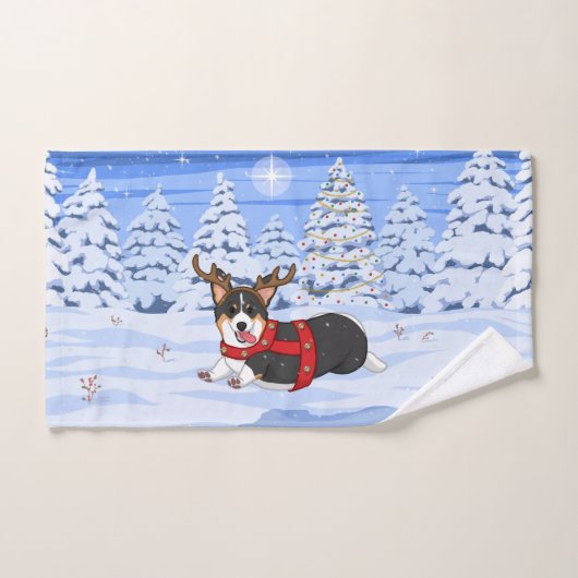 Niedlich Black Corgi Weihnachts-Rentierkostüm Handtuch (Handtuch)