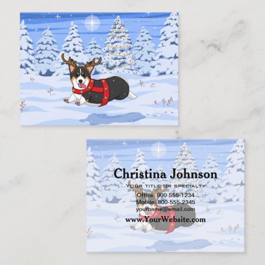 Niedlich Black Corgi Weihnachts-Rentierkostüm Visitenkarte (Vorne/Hinten)