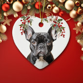 Niedlich Black French Bulldog Holly Berry Weihnach Keramik Ornament