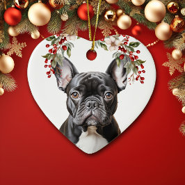 Niedlich Black French Bulldog Holly Berry Weihnach Keramik Ornament