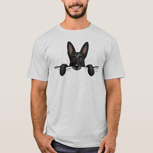Niedlich Black German Shepherd Dog Peeking T-Shirt (Vorderseite)