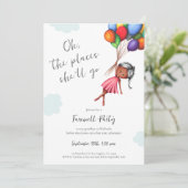 Niedlich Black Girl Balloons Abschied Einladung (Stehend Vorderseite)