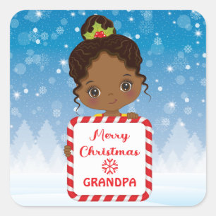 Niedlich Black Girl Holding Candy Xmas Frame Stick Quadratischer Aufkleber