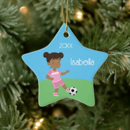 Niedlich Black Girl Soccer Personalisierte Weihnac Keramik Ornament