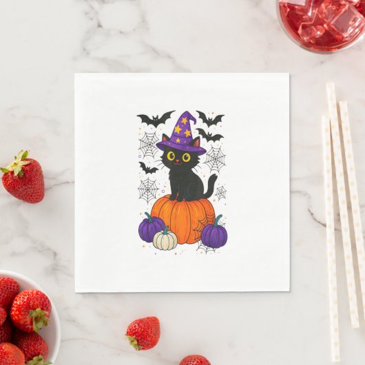 Niedlich Black Hexe Kat Pumpkin Halloween Kostüm F Serviette (Beispiel)