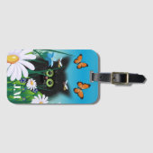 Niedlich Black Kitten and Daisies Art Monogram Gepäckanhänger (Vorderseite (Horizontal))