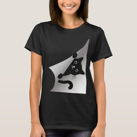 Niedlich Black Kitten Cat Peeking Kitty T-Shirt (Vorderseite)