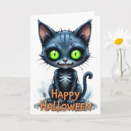 Niedlich Black Kitten Halloween Whimsical Cat Love Karte (Kleine Pflanze)