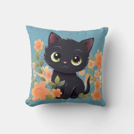Niedlich Black Kitten, Hauspanther mit Blume Kissen