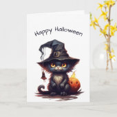 Niedlich Black Kitten Hexe Halloween Karte (Gelbe Blume)