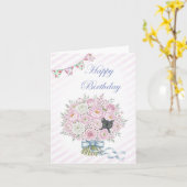 Niedlich Black Kitten in Pink Bouquet Hübsch Gebur Karte (Gelbe Blume)