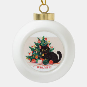 Niedlich Black Kitten Look Guilty - Christmas Keramik Kugel-Ornament