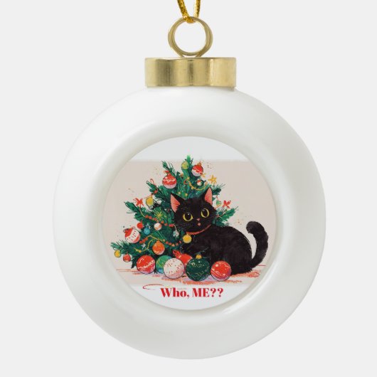 Niedlich Black Kitten Look Guilty - Christmas Keramik Kugel-Ornament (Vorderseite)
