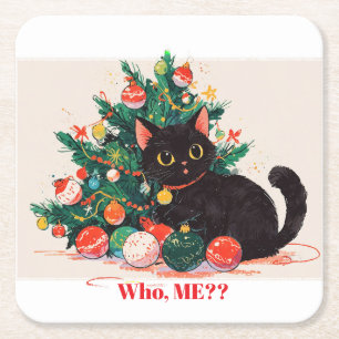 Niedlich Black Kitten Look Guilty - Christmas Rechteckiger Pappuntersetzer
