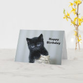 Niedlich Black Kitten Twine Foto Geburtstag Karte (Gelbe Blume)
