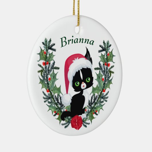 Niedlich Black Kitten Weihnachtskranz Keramik Ornament (Rechts)