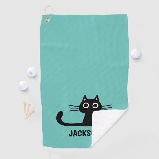 Niedlich Black Kitty Cat | Cool Kitten Personalisi Golfhandtuch (Insitu)