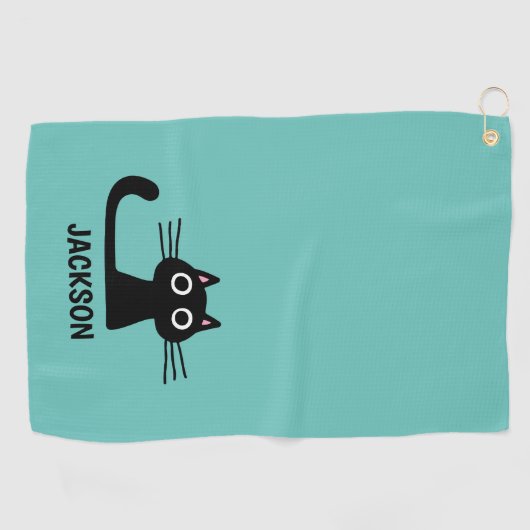 Niedlich Black Kitty Cat | Cool Kitten Personalisi Golfhandtuch (Horizontal)