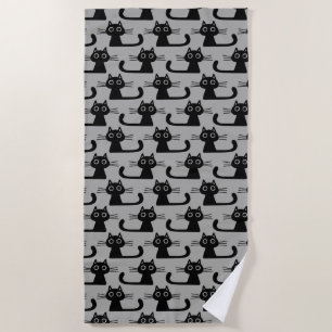 Niedlich Black Kitty Cats Muster Grau und Schwarz Strandtuch