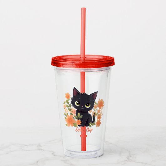 Niedlich Black Kitty Kawaii Chibi Acryltrinkbecher (Vorderseite)
