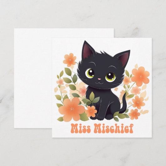Niedlich Black Kitty Kawaii Chibi Einladung (Vorne/Hinten)