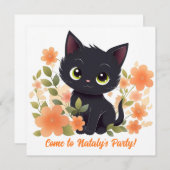 Niedlich Black Kitty Kawaii Chibi Einladung (Vorne/Hinten)