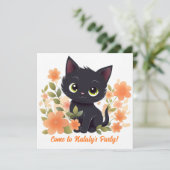 Niedlich Black Kitty Kawaii Chibi Einladung (Stehend Vorderseite)