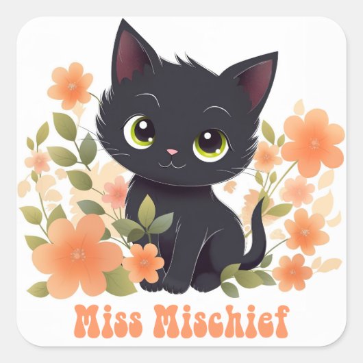 Niedlich Black Kitty Sticker Kawaii Chibi (Vorderseite)