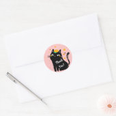Niedlich Black Kitty Vielen Dank Runder Aufkleber (Umschlag)