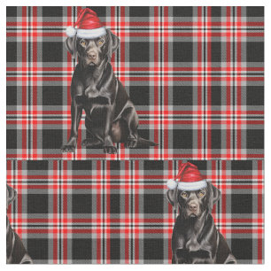 Niedlich Black Lab Santa Dog auf Red Kariert Chris Stoff