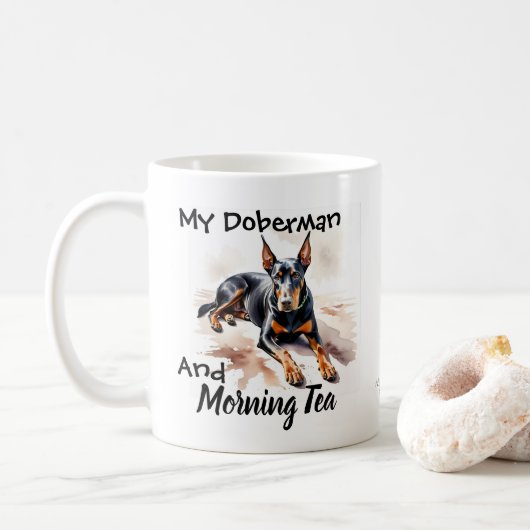 Niedlich Black On White ''Mein Doberman & Tee Kaffeetasse (Mit Donut)