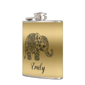 Niedlich Black Paisley Elephant Gold Hintergrund Flachmann (Links)