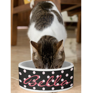 Niedlich Black Pink Polka Dosen Katzenkätzchen Pet Napf