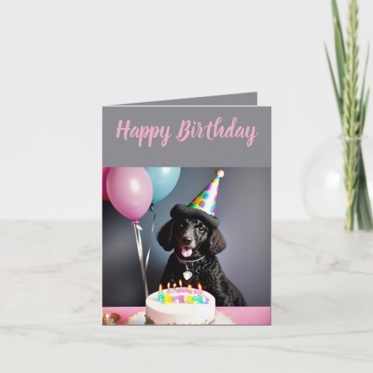 Niedlich Black Poodle Birthday Karte (Vorderseite)