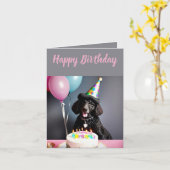 Niedlich Black Poodle Birthday Karte (Gelbe Blume)