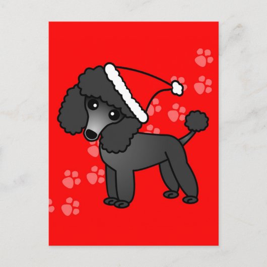 Niedlich Black Poodle Cartoon Weihnachtsmannmütze Feiertagspostkarte (Vorderseite)