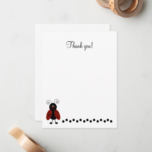 Niedlich Black & Red Ladybug Flat Danke Karte (Vorderseite/Rückseite Beispiel)