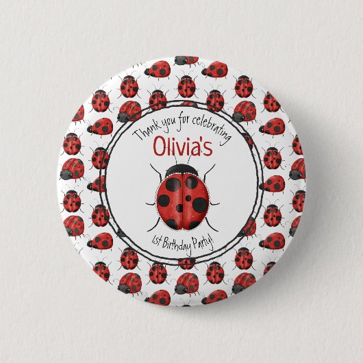 Niedlich Black Red Ladybug Muster Vielen Dank Button (Vorderseite)