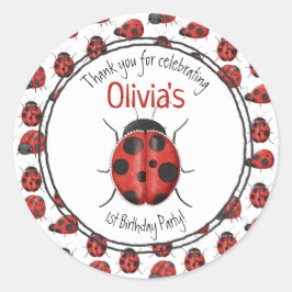 Niedlich Black Red Ladybug Muster Vielen Dank Runder Aufkleber