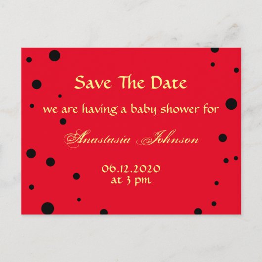 Niedlich Black Red Ladybug Save the Date Kinderdus Ankündigungspostkarte (Vorderseite)
