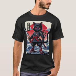 Niedlich Black Samurai Cat T-Shirt