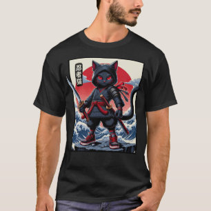 Niedlich Black Samurai Cat T-Shirt