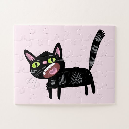 Niedlich Black Scruffy Cartoon Kitten Cat Puzzle (Horizontal)