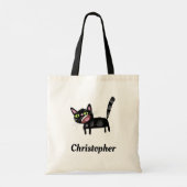 Niedlich Black Scruffy Cartoon Kitten Cat Tragetasche (Rückseite)