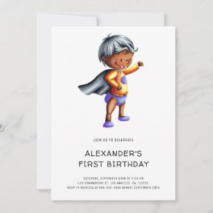 Niedlich Black Superhero 1. Geburtstag Party Einladung