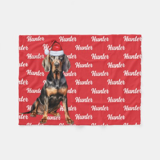 Niedlich Black Tan Coonhound Hund Weihnachtsfeiert Fleecedecke (Vorderseite (Horizontal))