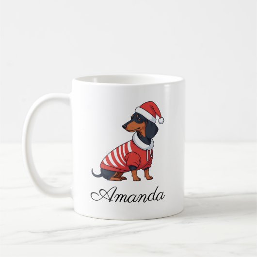 Niedlich Black & Tan Dackel Weihnachtsname Kaffeetasse (Links)