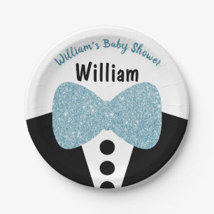 Niedlich Black Tuxedo Blue Glitzer Bow Krawatte Ba Pappteller